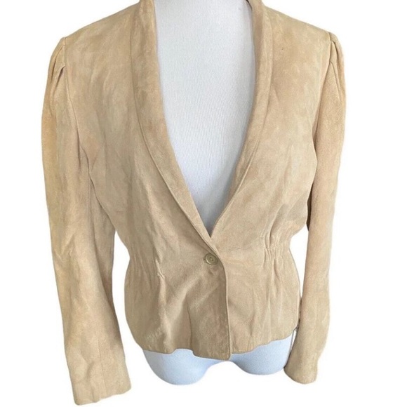 Vintage Suede leather Blazer Jacket Tan Women M L 80s Southwest Western boho - Picture 1 of 14